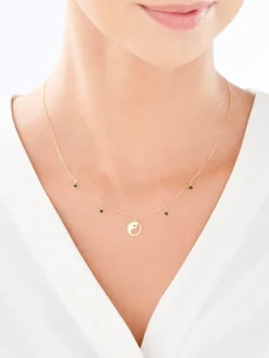 Złoty naszyjnik ze szkłem, ankier - yin yang