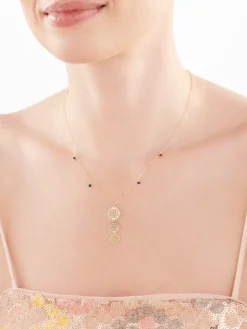 Złoty naszyjnik ze szkłem, ankier - rozety