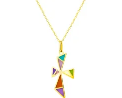 Złoty naszyjnik ze szkłem, ankier -  krzyż