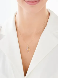 Złoty naszyjnik ze szkłem, ankier -  krzyż