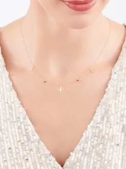 Złoty naszyjnik ze szkłem szlifowanym, ankier - ważki