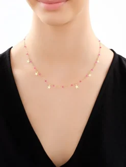 Złoty naszyjnik ze szkłem szlifowanym, ankier - gwiazdy