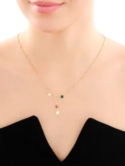 Złoty naszyjnik ze szkłem szlifowanym, ankier - gwiazdy