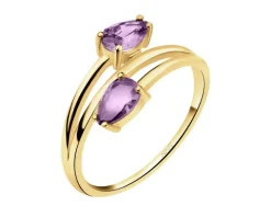 Złoty pierścionek z ametystami syntetycznymi