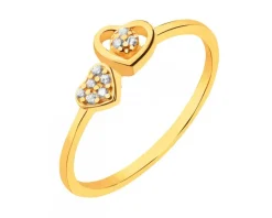 Złoty pierścionek z cyrkoniami - serca