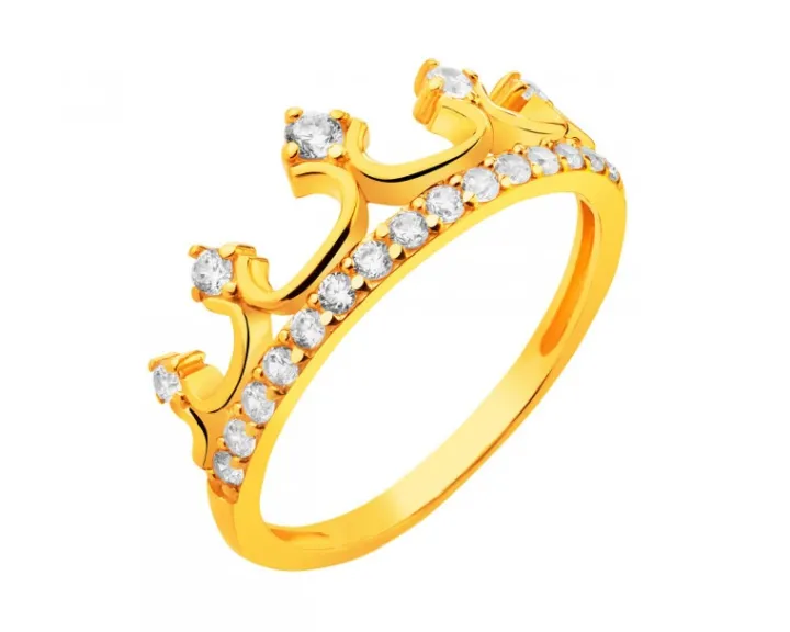 Złoty pierścionek z cyrkoniami - korona