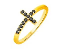 Złoty pierścionek z cyrkoniami - krzyż