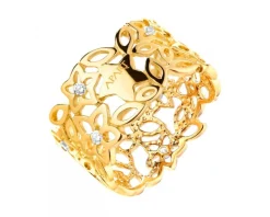 Złoty pierścionek z cyrkoniami - kwiaty