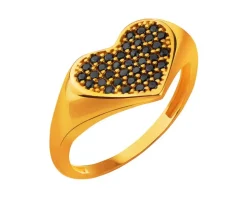 Złoty pierścionek z cyrkoniami - sygnet - serce
