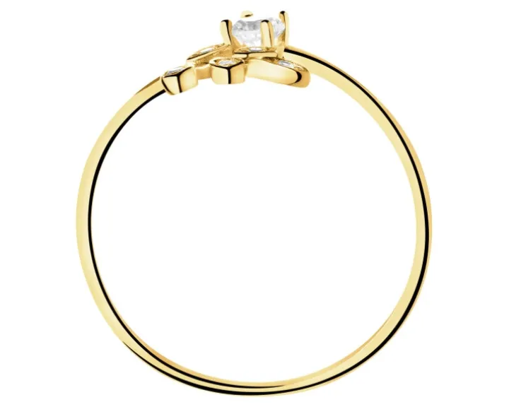 Złoty pierścionek z cyrkoniami - liść