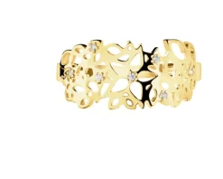 Złoty pierścionek z cyrkoniami - kwiaty