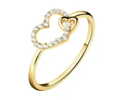 Złoty pierścionek z cyrkoniami - serca