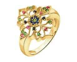 Złoty pierścionek z cyrkoniami - rozeta