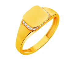 Złoty pierścionek z cyrkoniami - sygnet