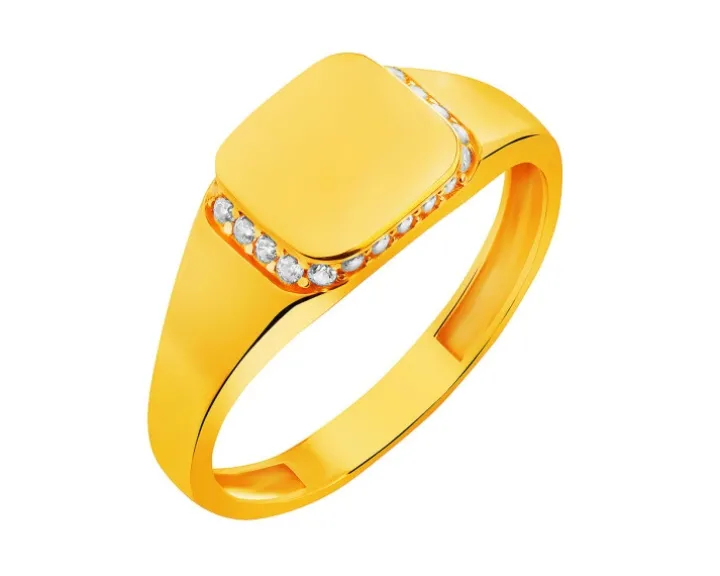 Złoty pierścionek z cyrkoniami - sygnet