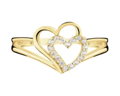 Złoty pierścionek z cyrkoniami - serca