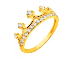 Złoty pierścionek z cyrkoniami - korona