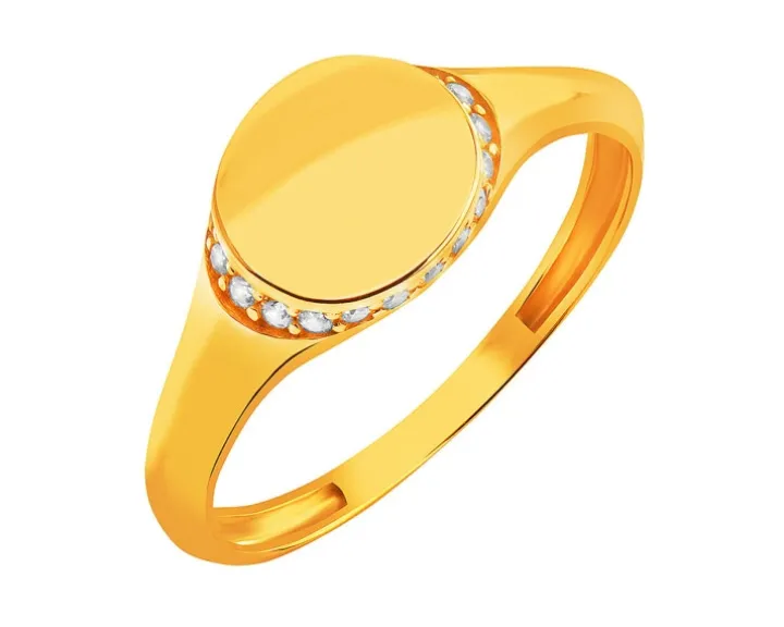 Złoty pierścionek z cyrkoniami - sygnet
