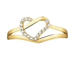 Złoty pierścionek z cyrkoniami - serce