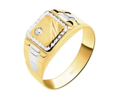 Złoty pierścionek z cyrkonią - sygnet
