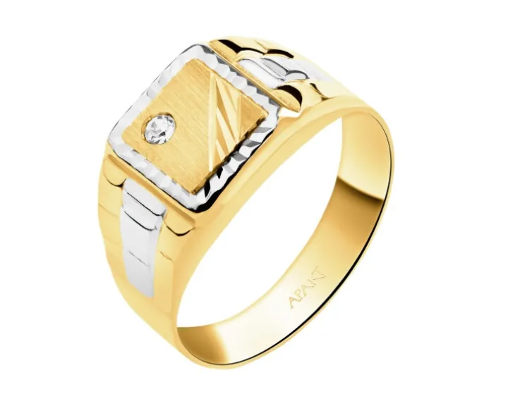 Złoty pierścionek z cyrkonią - sygnet