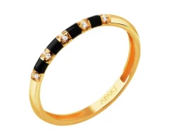 Złoty pierścionek z  emalią i cyrkoniami