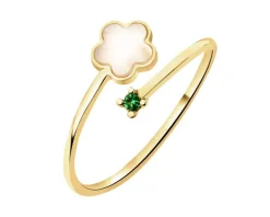 Złoty pierścionek z masą perłową i cyrkonią - kwiat