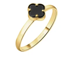 Złoty pierścionek z onyksem syntetycznym - koniczyna