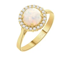 Złoty pierścionek z opalitem i cyrkoniami