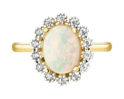 Złoty pierścionek z opalitem i cyrkoniami