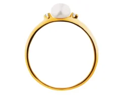 Złoty pierścionek z perłą i cyrkoniami