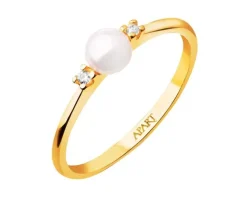 Złoty pierścionek z perłą i cyrkoniami