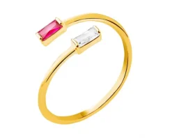 Złoty pierścionek z rubinem syntetycznym i cyrkonią