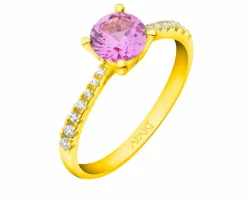 Złoty pierścionek z rubinem syntetycznym i cyrkoniami