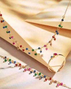 Złoty pierścionek z rubinem syntetycznym i szafirem syntetycznym