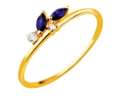 Złoty pierścionek z szafirami syntetycznymi i cyrkoniami
