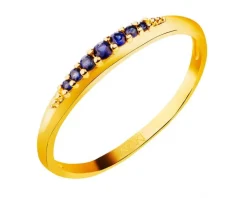 Złoty pierścionek z szafirami syntetycznymi