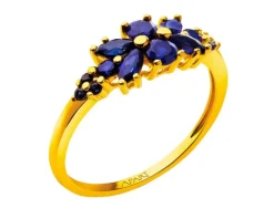 Złoty pierścionek z szafirami syntetycznymi