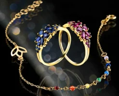 Złoty pierścionek z szafirami syntetycznymi