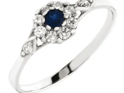 Złoty pierścionek z szafirem syntetycznym i cyrkoniami