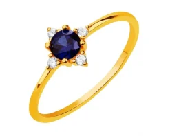 Złoty pierścionek z szafirem syntetycznym i cyrkoniami