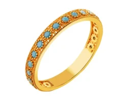 Złoty pierścionek z turkusami syntetycznymi