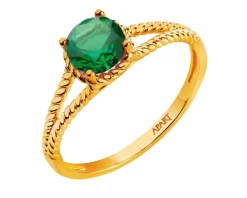 Złoty pierścionek ze szmaragdem syntetycznym