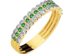 Złoty pierścionek ze szmaragdami syntetycznymi