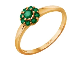 Złoty pierścionek ze szmaragdami syntetycznymi